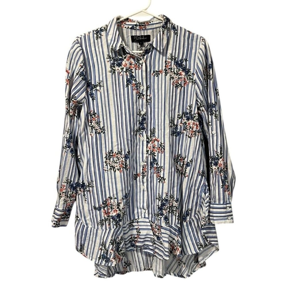 RD Koko Anthropologie Linen Blouse Size S Floral Button Down Cottagecore Ruffles